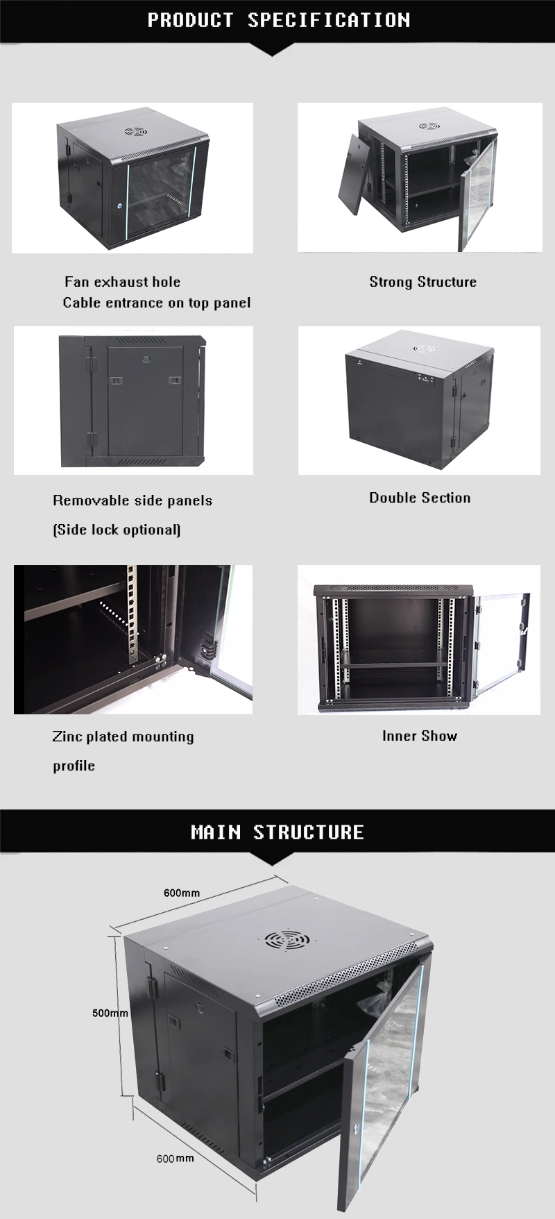 Network Rackmount 9u Double Section Rack Cabinet Wall Mounted with CE/RoHS