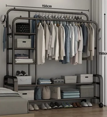 Rack de roupas personalizado com prateleiras ajustáveis ​​quarto aberto armário de metal de armazenamento simples para guarda-roupa suspenso
