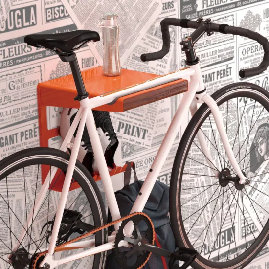 Suporte de armazenamento de bicicleta para montagem na parede com prateleira aberta e ganchos para garagem ou casa